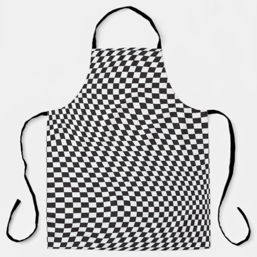 Wavy Checkered Black White Checkerboard Pattern Apron