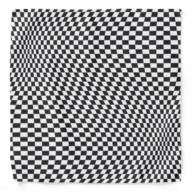 Wavy Checkered Black White Checkerboard Pattern Bandana (Front)