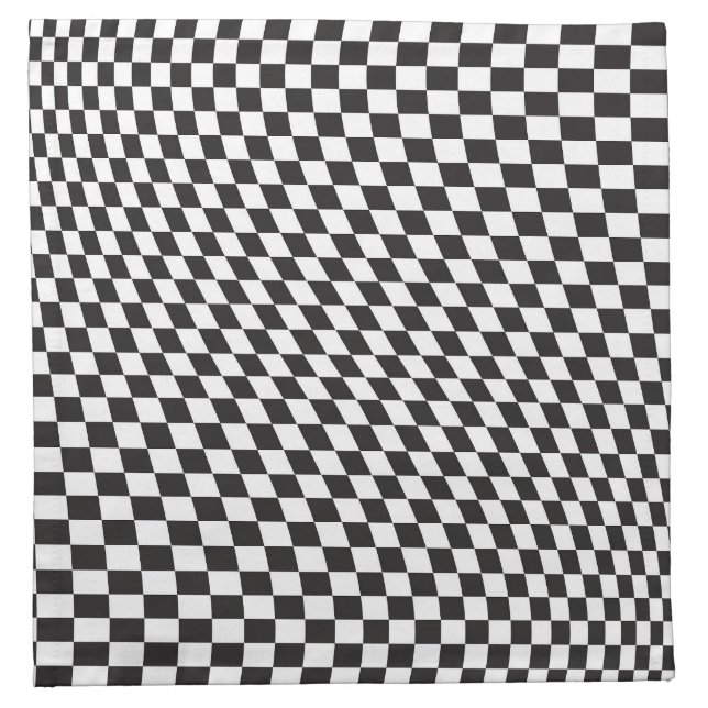 Wavy Checkered Black White Checkerboard Pattern Cloth Napkin (Front)