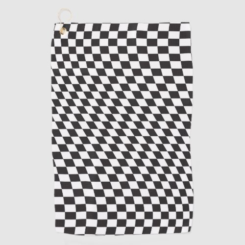 Wavy Checkered Black White Checkerboard Pattern Golf Towel