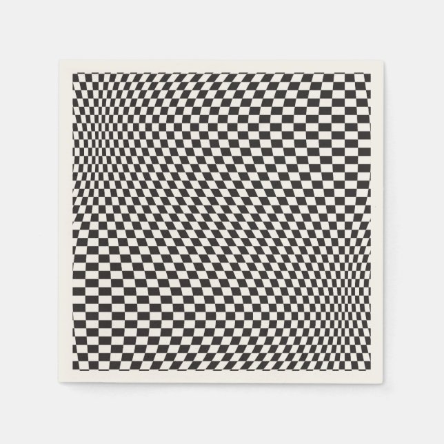 Wavy Checkered Black White Checkerboard Pattern Napkins (Front)