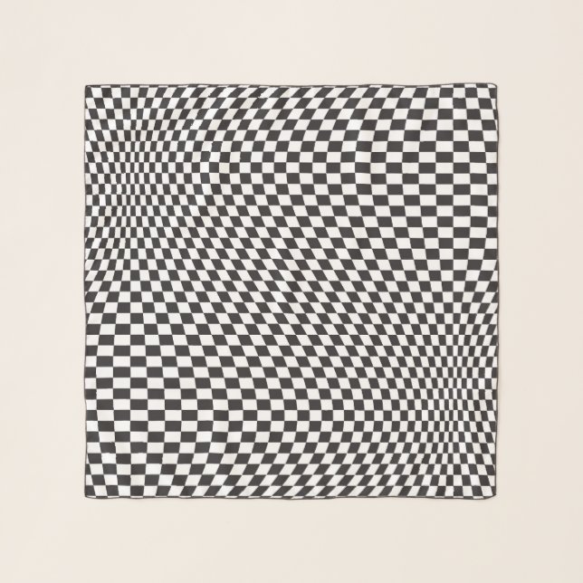 Wavy Checkered Black White Checkerboard Pattern Scarf (Front)