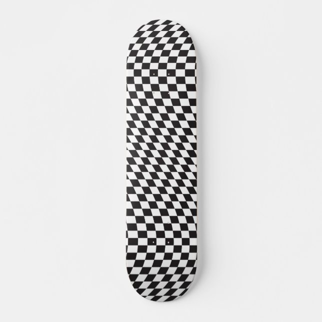 Wavy Checkered Black White Checkerboard Pattern Skateboard (Front)