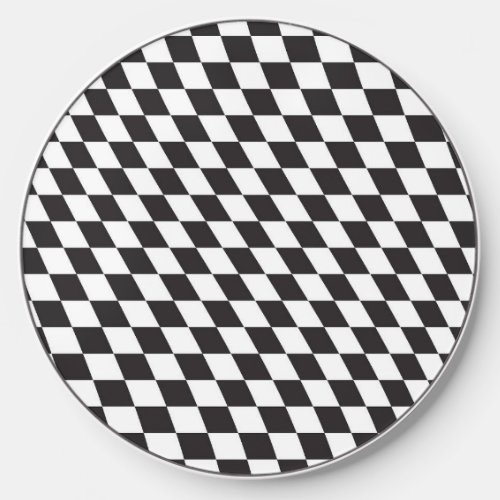 Wavy Checkered Black White Checkerboard Pattern Wireless Charger