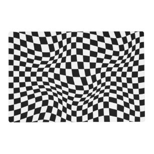 Wavy Checkered Black White Checkerboard Placemat