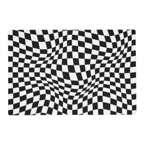 Wavy Checkered Black White Checkerboard Placemat