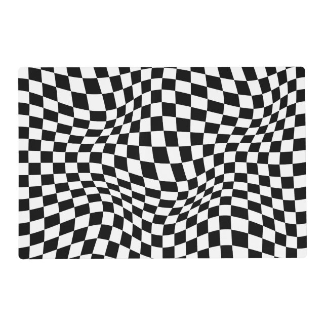 Wavy Checkered Black White Checkerboard Placemat (Front)