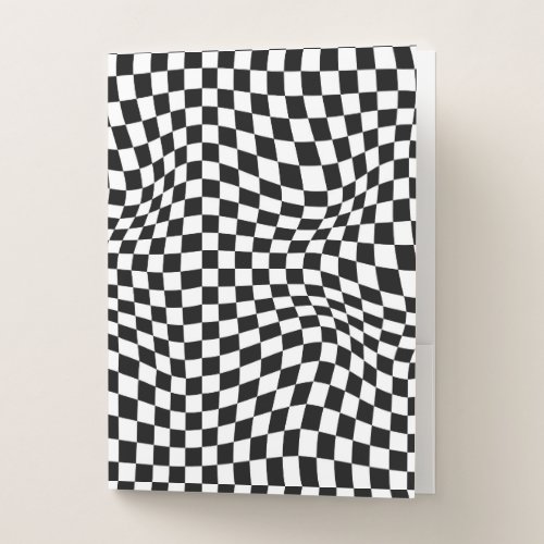 Wavy Checkered Black White Checkerboard Pocket Folder