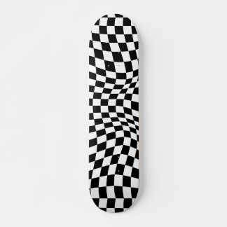 Wavy Checkered Black White Checkerboard Skateboard