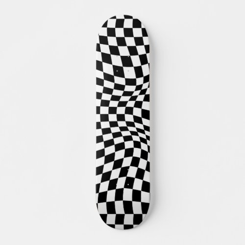 Wavy Checkered Black White Checkerboard Skateboard