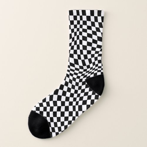 Wavy Checkered Black White Checkerboard Socks