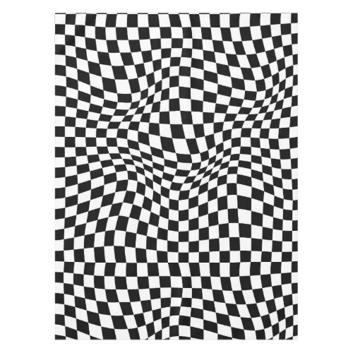 Wavy Checkered Black White Checkerboard Tablecloth