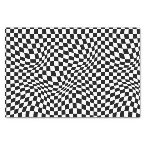 Wavy Checkered Black White Checkerboard Tissue Paper