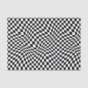 Wavy Checkered Black White Checkerboard Tissue Paper