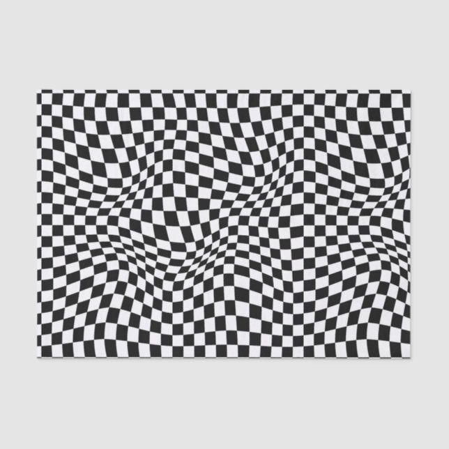Wavy Checkered Black White Checkerboard Tissue Paper (Front)