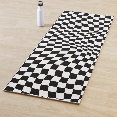 Wavy Checkered Black White Checkerboard Yoga Mat