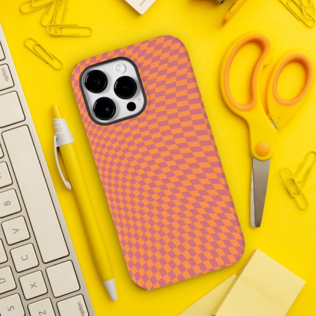 Wavy Checkered Orange Blush Matte Warped Aesthetic Case-Mate iPhone Case (Creator Uploaded)
