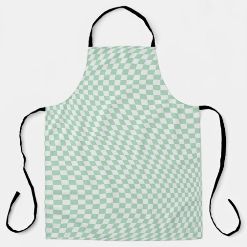 Wavy Checkered Pastel Green Checkerboard Pattern Apron