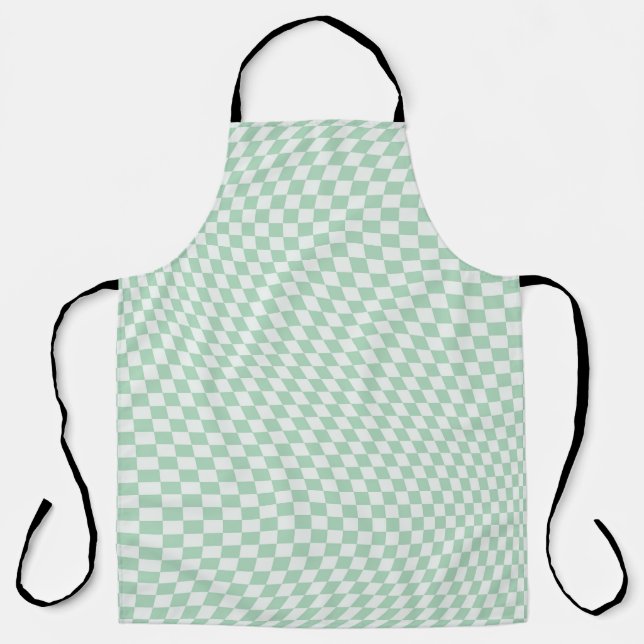 Wavy Checkered Pastel Green Checkerboard Pattern Apron (Front)