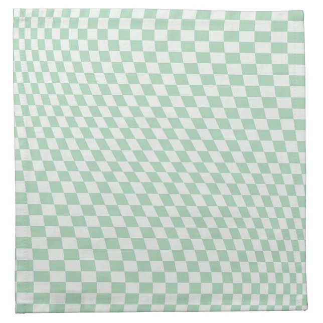 Wavy Checkered Pastel Green Checkerboard Pattern Cloth Napkin (Front)