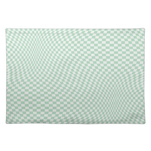 Wavy Checkered Pastel Green Checkerboard Pattern Cloth Placemat