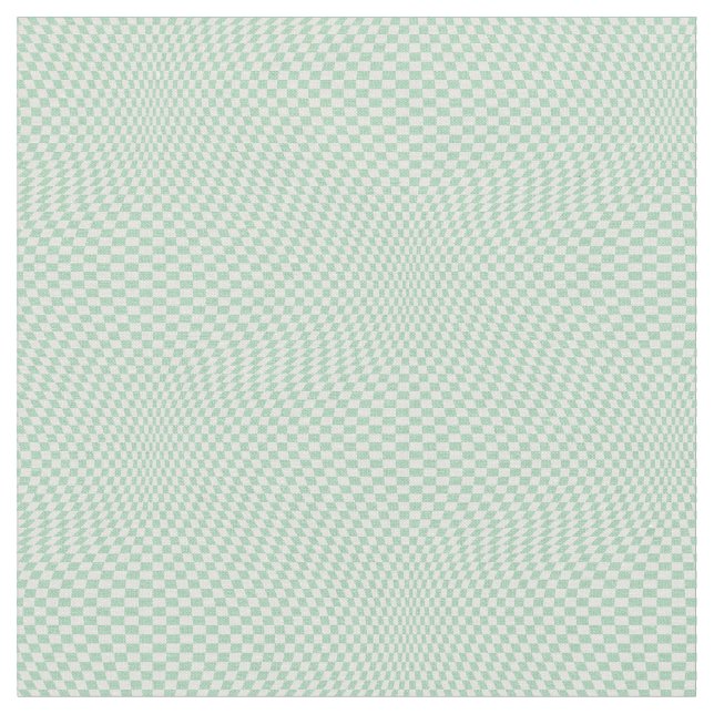 Wavy Checkered Pastel Green Checkerboard Pattern Fabric (Close Up)