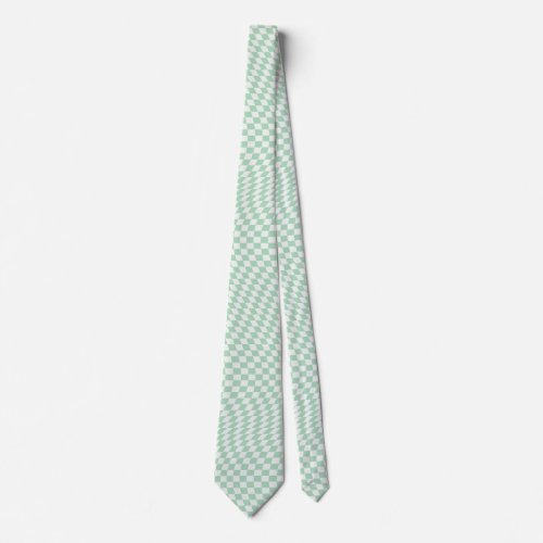 Wavy Checkered Pastel Green Checkerboard Pattern Neck Tie