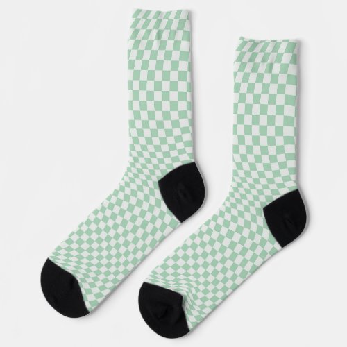 Wavy Checkered Pastel Green Checkerboard Pattern Socks