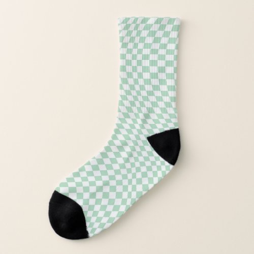 Wavy Checkered Pastel Green Checkerboard Pattern Socks