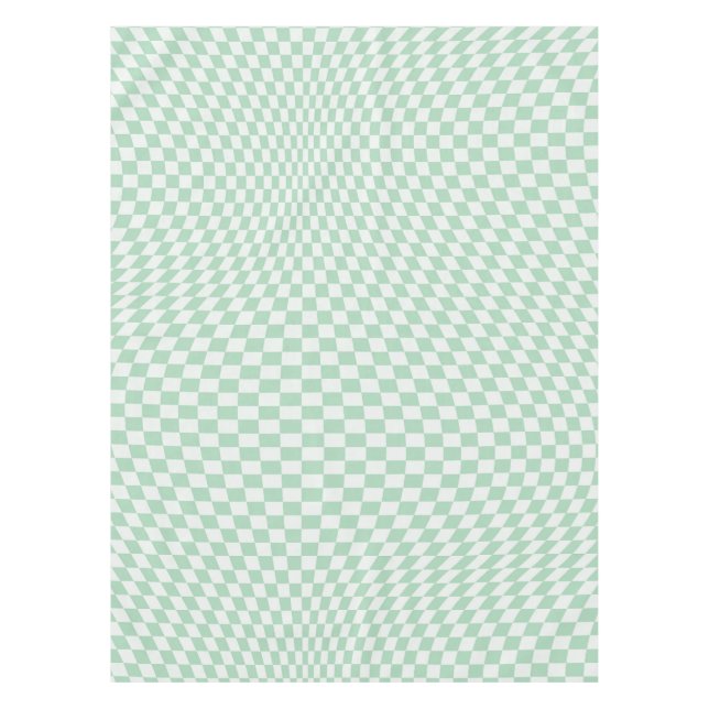 Wavy Checkered Pastel Green Checkerboard Pattern Tablecloth (Front)