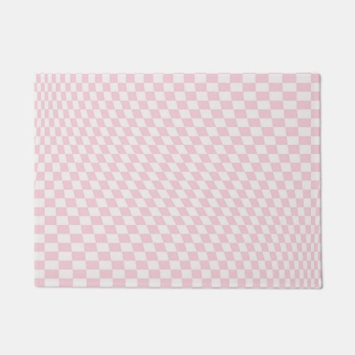 Wavy Checkered Pastel Pink Checkerboard Pattern Doormat