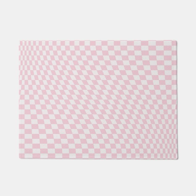 Wavy Checkered Pastel Pink Checkerboard Pattern Doormat (Front)