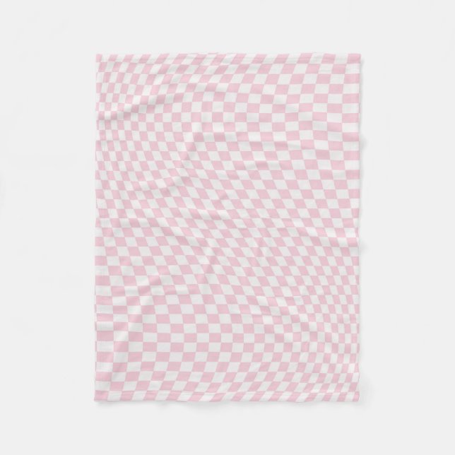 Wavy Checkered Pastel Pink Checkerboard Pattern Fleece Blanket (Front)