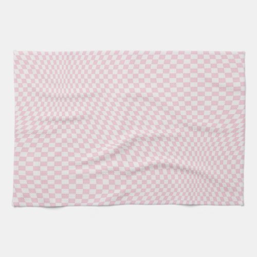 Wavy Checkered Pastel Pink Checkerboard Pattern Kitchen Towel