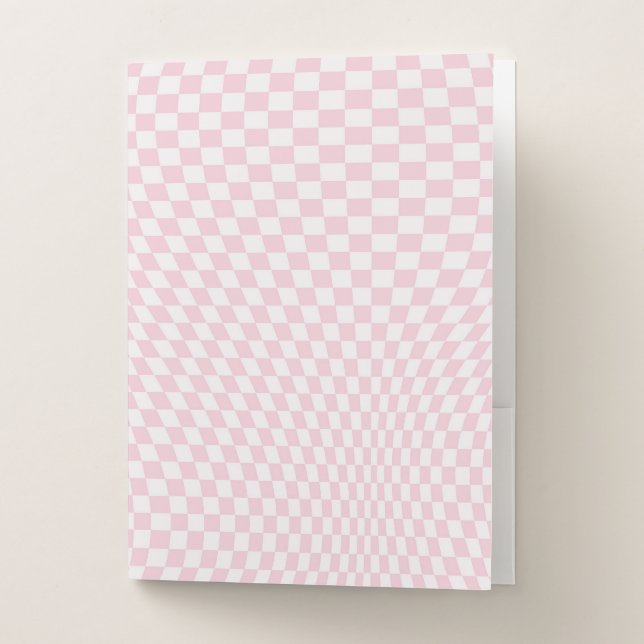 Wavy Checkered Pastel Pink Checkerboard Pattern Pocket Folder (Front)