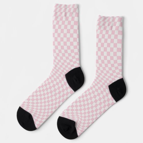 Wavy Checkered Pastel Pink Checkerboard Pattern Socks