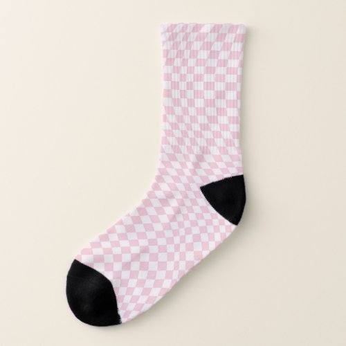 Wavy Checkered Pastel Pink Checkerboard Pattern Socks