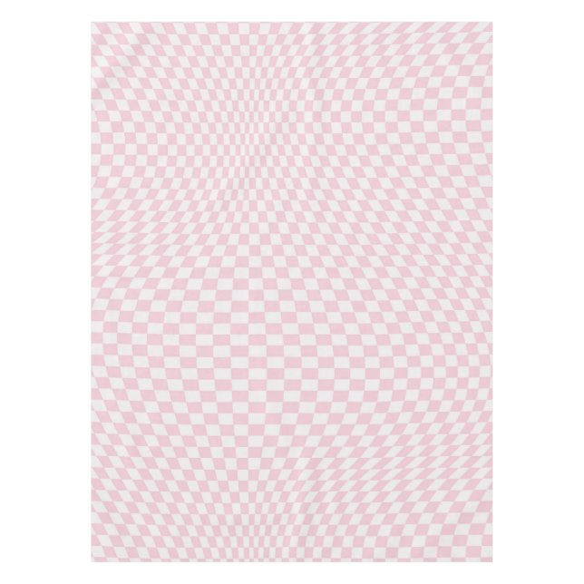 Wavy Checkered Pastel Pink Checkerboard Pattern Tablecloth (Front)
