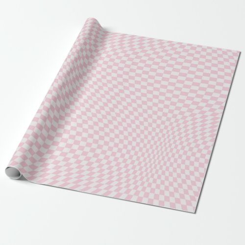 Wavy Checkered Pastel Pink Checkerboard Pattern Wrapping Paper