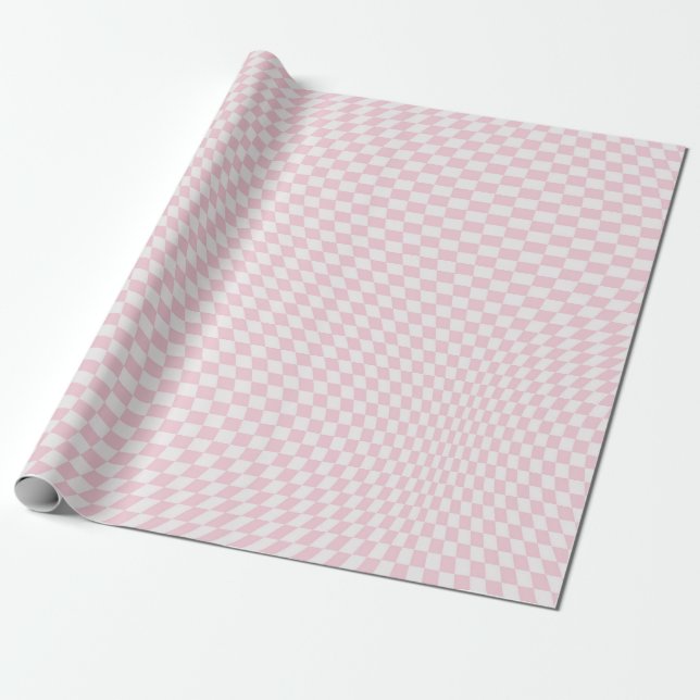 Wavy Checkered Pastel Pink Checkerboard Pattern Wrapping Paper (Unrolled)