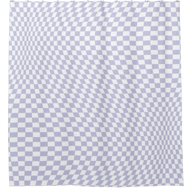 Wavy Checkered Pastel Purple Checkerboard Pattern Shower Curtain (Front)