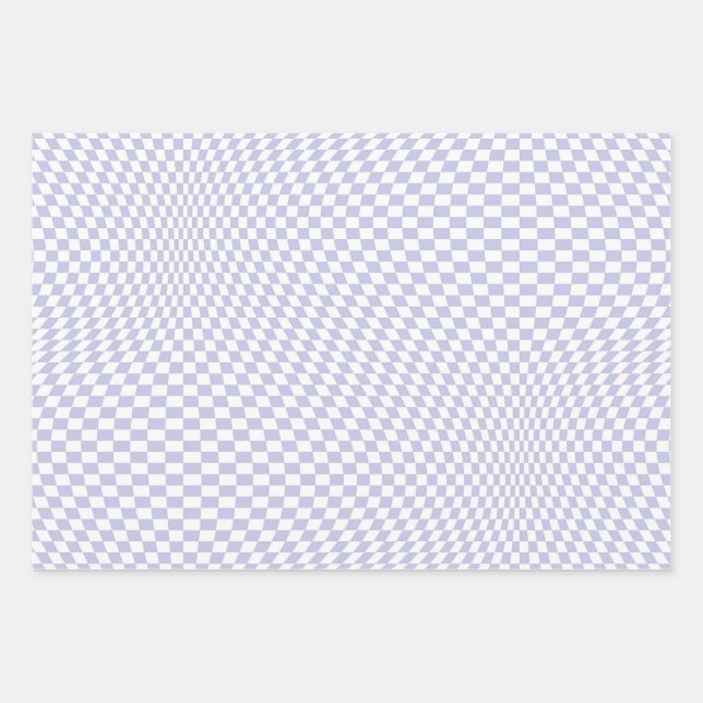 Wavy Checkered Pastel Purple Checkerboard Pattern Wrapping Paper Sheets (Front)