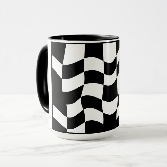 Wavy Checkered Racing Flag Wrap Mug (Front Left)