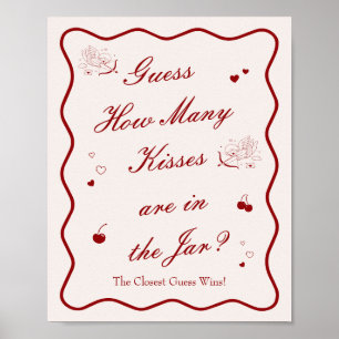 Wavy Cherry Bridal Shower Guess How Many Kisses Poster