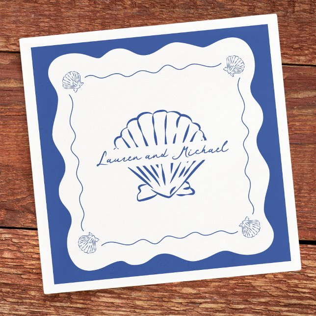 Wavy Coastal Modern Minimalist Navy Blue Wedding  Napkins (Creator Uploaded)