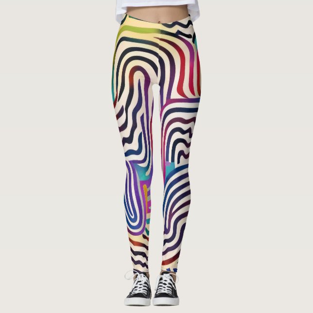 Wavy color lines   leggings (Front)