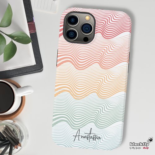 Wavy colored stripes with your NAME  elegant Case_Mate iPhone 14 Case