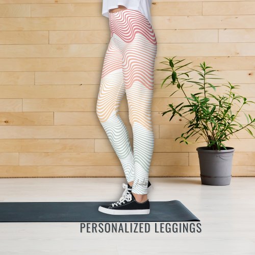 Wavy colored stripes with your NAME elegant sport  Leggings