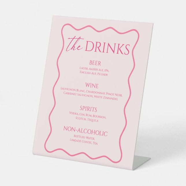 Wavy Colorful Pink Drink Menu Bar  Pedestal Sign (Front)