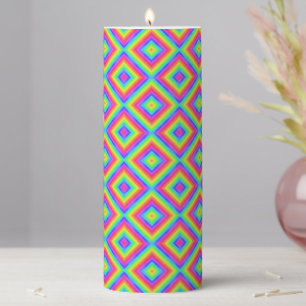 Wavy Colorful Square Psychedelic Pattern Pillar Candle